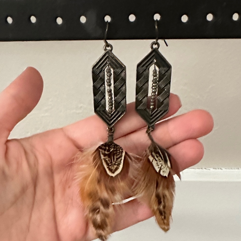 Boho Feather Drop Earrings